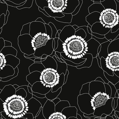 Anemone. Vektor Anemonen, weiße Konturen auf schwarzem