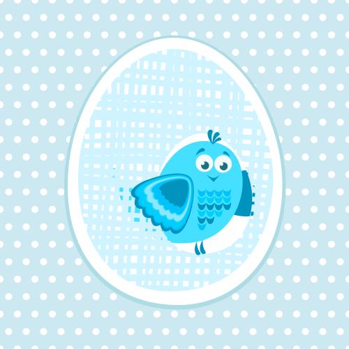 Ei. Vektor Süßes Küken, das aus dem Ei schaut, cartoonartige Illustration in blauen Tönen