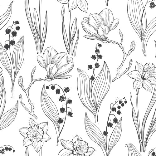 Vektorgrafik magnolien, narzissen, lilien auf weißem