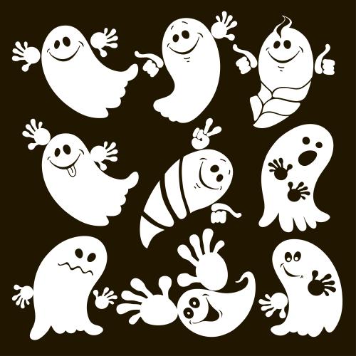 Geist. Vektor hübsche cartoonartige geister auf schwarzem