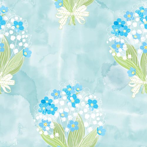 Vektorgrafik bouquets mit lilien und vergissmeinnicht auf blauem aquarell