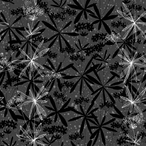 Vektorgrafik stylisierte pflanzen mit blumen im doodle-stil auf dekorativem grauem