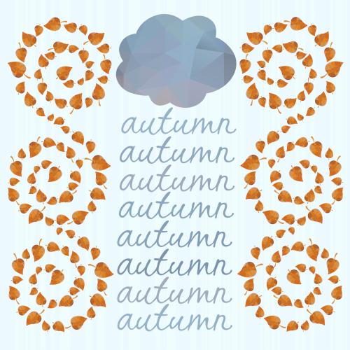 Wolke. Vektor Ornament aus gelben herbstlichen Blättern, blaues Wolke und Schriftzug Autumn