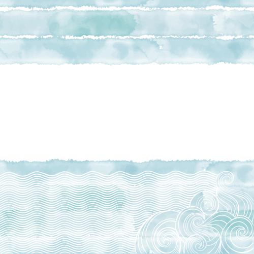 Vektorgrafik dekorative wellen auf blauem aquarell, aquarellstreifen und platz für text auf weißem