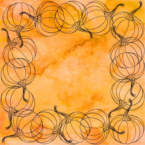 Vektorgrafik kürbisse auf orangefarbenem aquarell-quadratrahmen