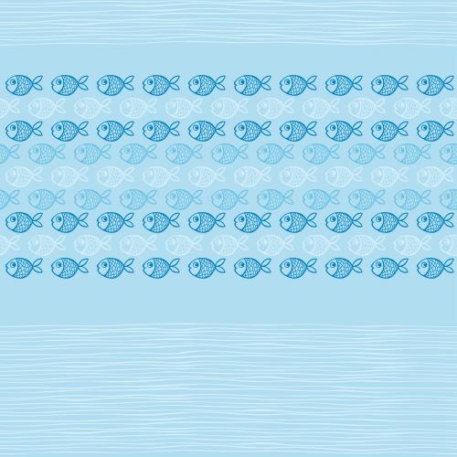 Vektorgrafik farbenfrohe cartoonartige fische und wellen auf blauem
