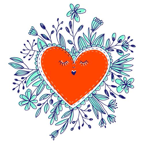 Vektorgrafik cartoonartiges herz mit doodle-blumen auf weissem