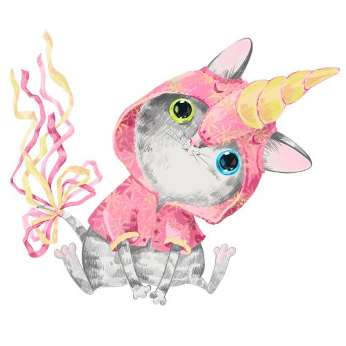 Einhorn. Vektor suesses cartoonartiges kaetzchen im einhornkostuem
