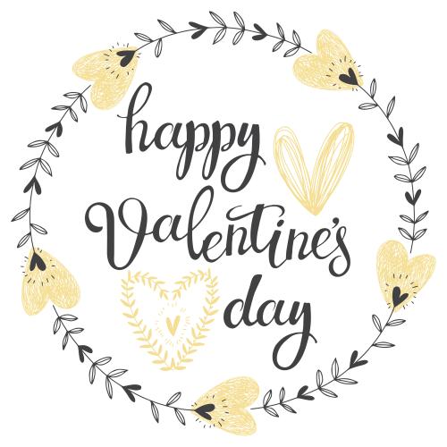 Vektorgrafik runde rahmen mit doodle-blumen und herzen, mit der schrift "happy valentine's day" auf weißem
