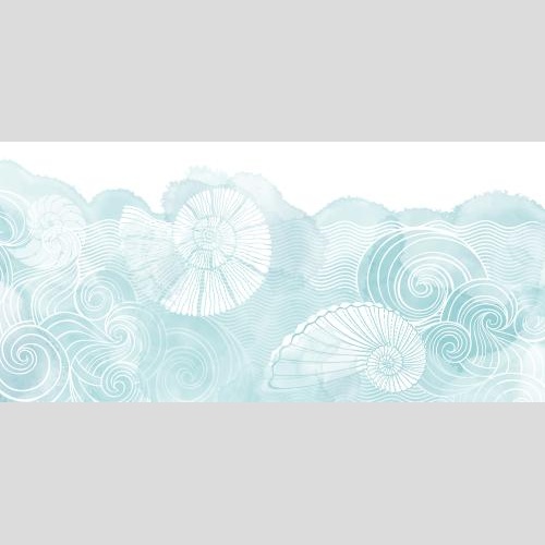 Bild dekorative Wellen, Nautili auf dem blauen Aquarell