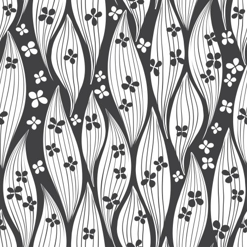Vektorgrafik abstrakte blätter und blumen auf schwarzem, monochrome silhouetten