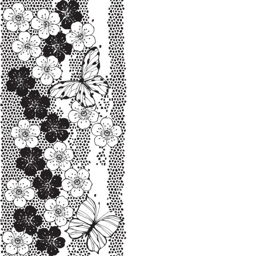Mosaik. Vektor Sakura-Blüten, Schmetterlinge auf einem Mosaik-Fragment, Textfeld auf weißem