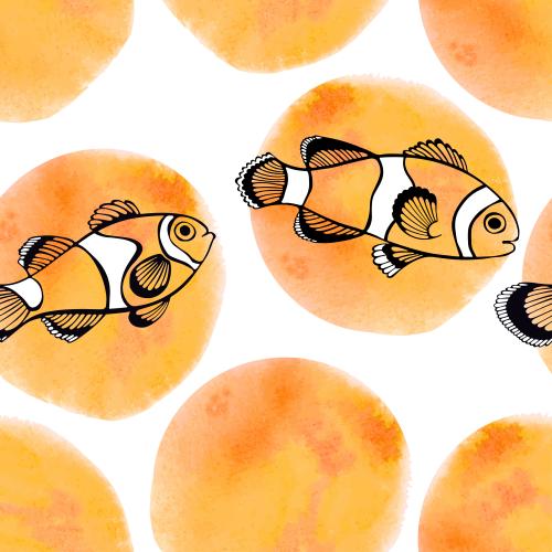 Vektorgrafik clownfische und orange aquarellkreise auf weiß