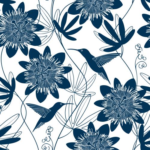 Passionsblume. Vektor Kolibri, Passionsblume, Blumen und Blätter auf weißem