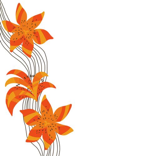 Vektorgrafik stylisierte lilien, wellenfoermige linien und ein textfeld auf weiss