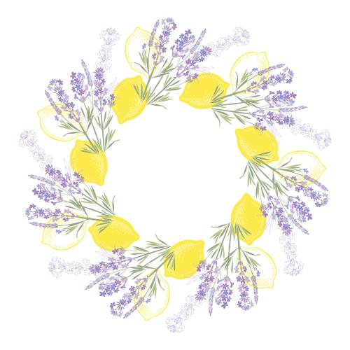 Vektorgrafik runde rahmen mit zitronen und lavendel auf weißem