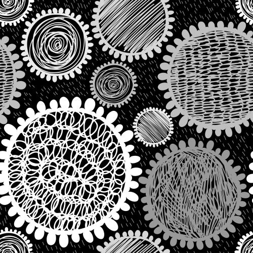 Vektorgrafik abstrakte doodles blumen auf schwarzem