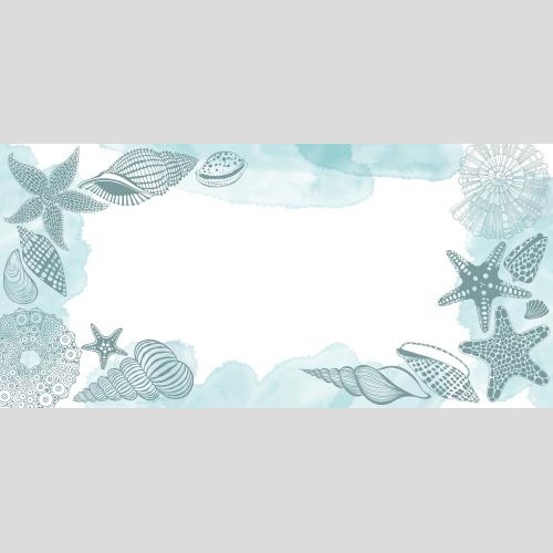 Vektorgrafik meersterne muscheln meeresschweinchen nautilus aquarell-fragmente platz fuer text auf weiss