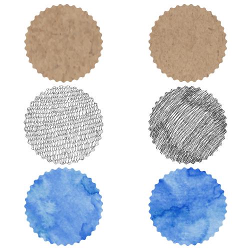 Vektorgrafik kreise mit wellenfoermigen rändern, verschiedene texturen