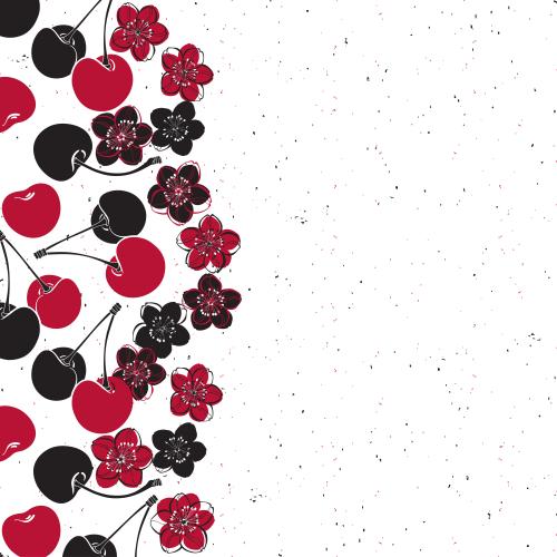 Kirsche. Vektor Kirsche, Beeren und Blumen, Textplatz auf weißem
