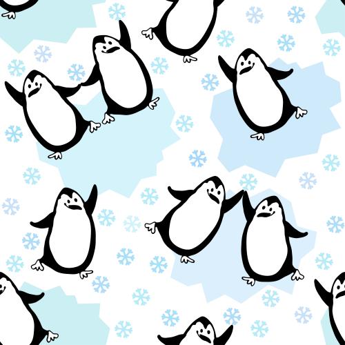 Schneeflocke. Vektor Hübsche cartoonartige Pinguine gleiten auf Eisplatten