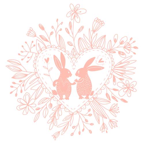 Vektorgrafik zwei süße cartoonbunnys im blumenherz