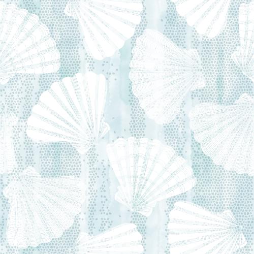 Jakobsmuschel. Vektor Meeresgreifkämmen auf dem blauen Aquarellmosaik
