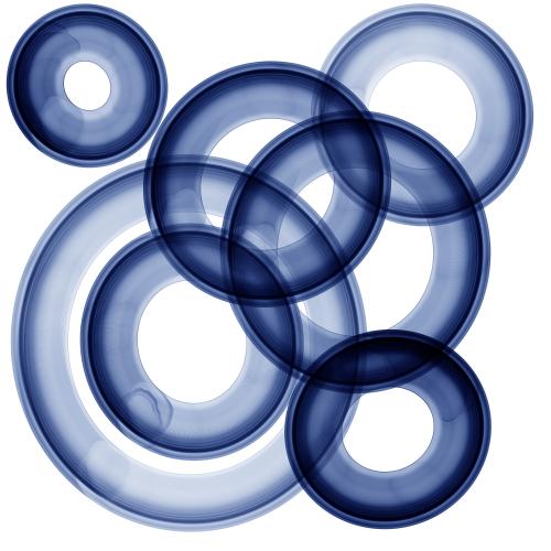 Oval. Vektor dekorative Komposition aus blauen Aquarellkreisen und Aquarellovalen auf weißem
