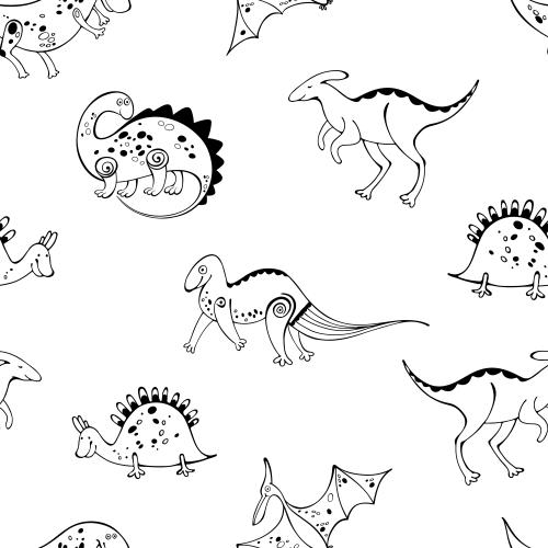 Dinosaurier. Vektor Cartoon-Dinosaurier, schwarze Konturen auf weißem