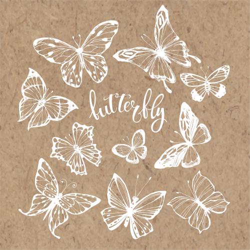 Vektorgrafik weiße schmetterlinge auf kraftpapier