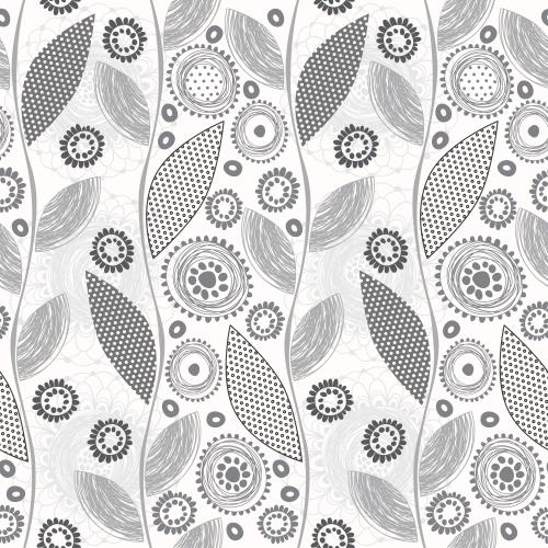 Vektorgrafik dekorative blätter, blumen, wellige vertikale streifen auf weißem im doodle-stil