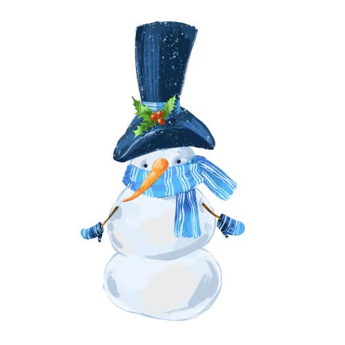 Schneemann. Vektor süßer schneemann mit schal und zylinder