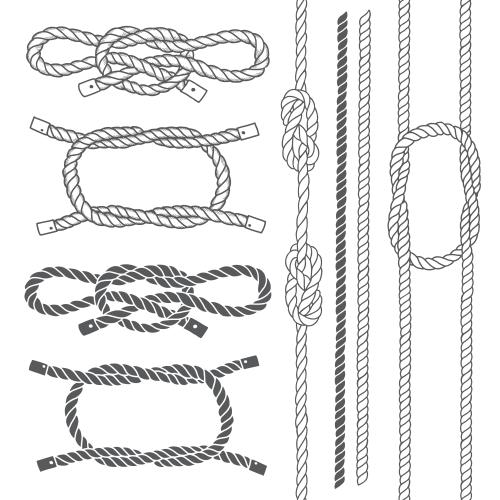 Vektorgrafik meerknoten und seile, konturen und silhouetten, isolierte elemente auf weißem