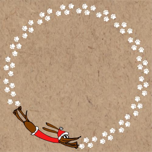 Vektorgrafik cartoonhund im weihnachtskostüm laufend im kreis, runde rahmen auf kraft