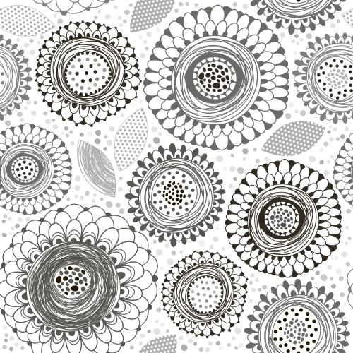Vektorgrafik monochrom doodleblumen, blätter auf weißem mit streifen