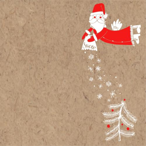 Weihnachtsmann. Vektor Weihnachtsmann streut Schneeflocken auf den Baum Platz fuer Text auf Kraftpapier