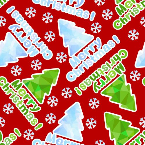 Wald. Vektor frohe Weihnachten Tannenbäume Schneeflocken auf rotem