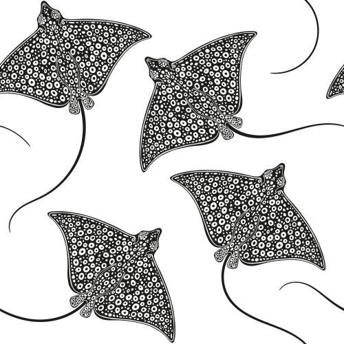 Rochen. Vektor schrägen schwarze silhouetten auf weißem