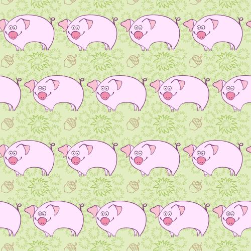 Vektorgrafik cartoonartige rosa schweinchen und eicheln auf gras