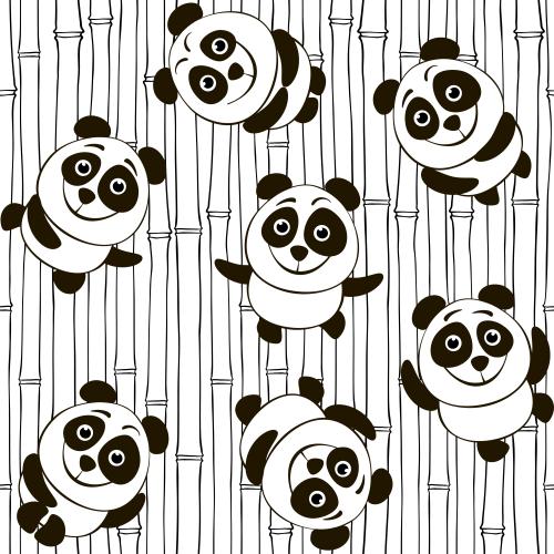 Bambus. Vektor Bambus und hübsche maltzige Pandas