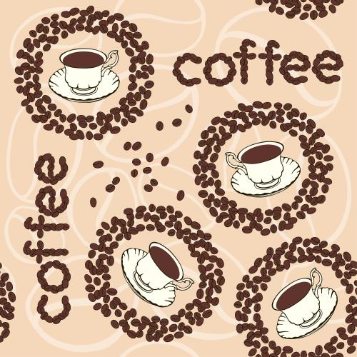 Kaffee. Vektor kaffee in Tassen, Kaffeebohnen und Aufschrift coffee