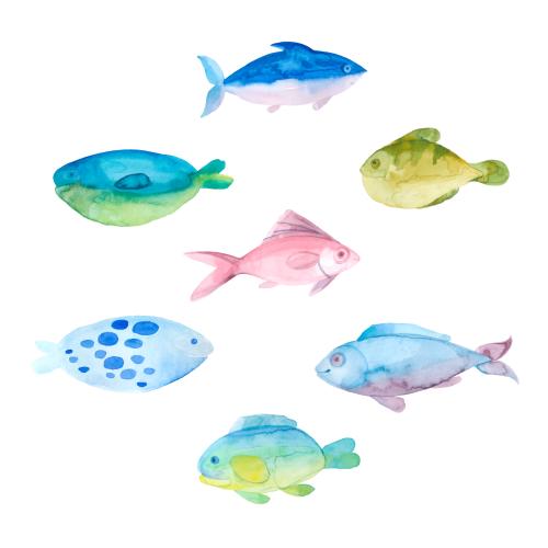 Fische. Vektor Süße Aquarellfische auf weißem