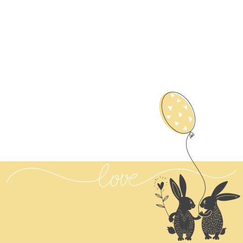 Vektorgrafik zwei cartoonartige verliebte hasen mit einem luftballon, mit der aufschrift love