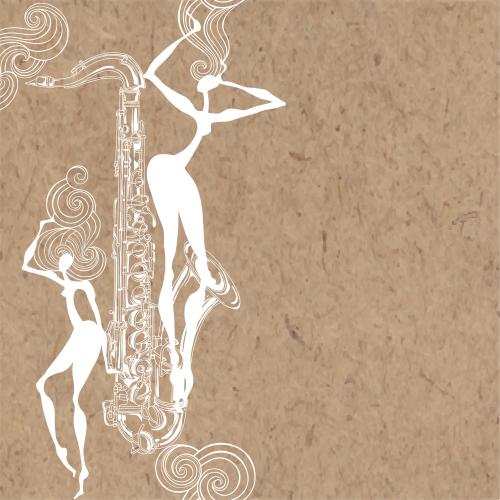 Saxophon. Vektor Saxophon Tanzende Frauen Platz Fur Text Auf Kraftpapier