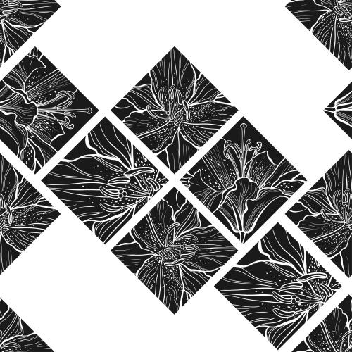 Lilie. Vektor Fragments von Lilien in schwarzen Quadraten auf weissem
