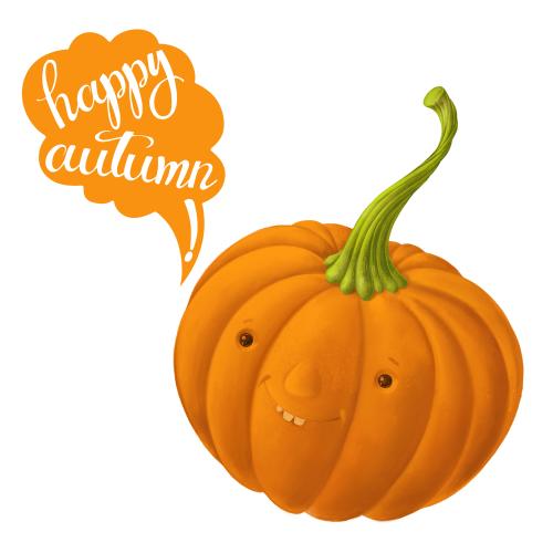 Kürbis. Vektor Süße cartoonartige Kürbis mit dem Wunsch 'happy autumn' auf weißem