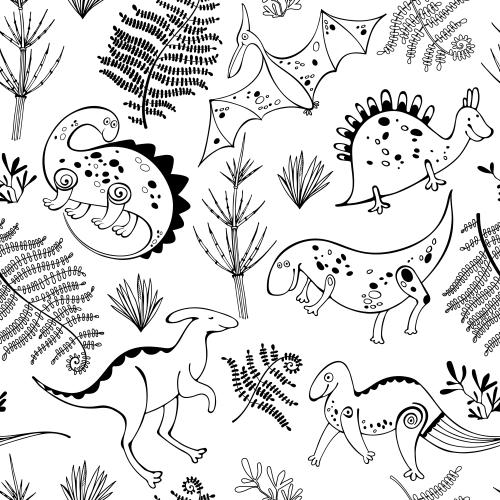 Farn. Vektor cartoonartige Dinosaurier und Farn auf weißem