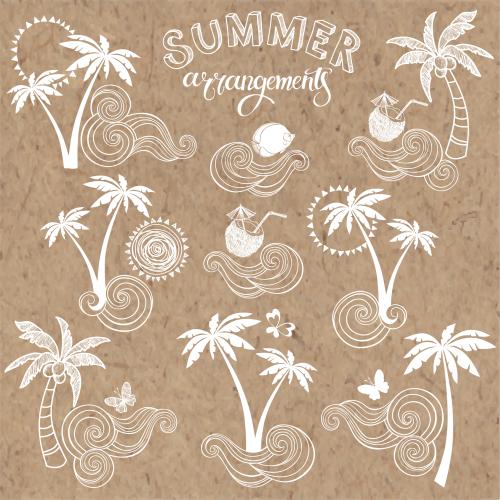 Sommer. Vektor thematische Kompositionen zum Sommerurlaub auf Kraftpapier