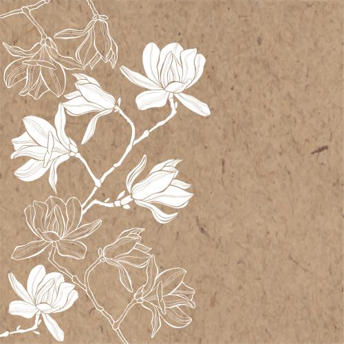 Magnolie. Vektor Magnolie, Konturen und Silhouetten, Platz für Text auf Kraftpapier