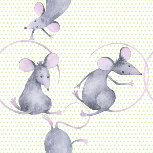 Maus. Vektor Hübsche cartoonartige Aquarellratten auf weißem in grünem Kariertmuster